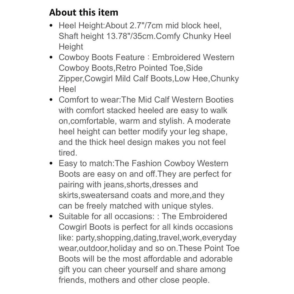 TINSTREE Embroidered Cowgirl Mid Calf Knee High Western Riding Boots Women's 10 - Picture 7 of 10
